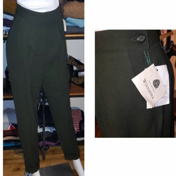 green wool high rise pleated  pants edium -MADE IN CANADA - Picture 2 of 9